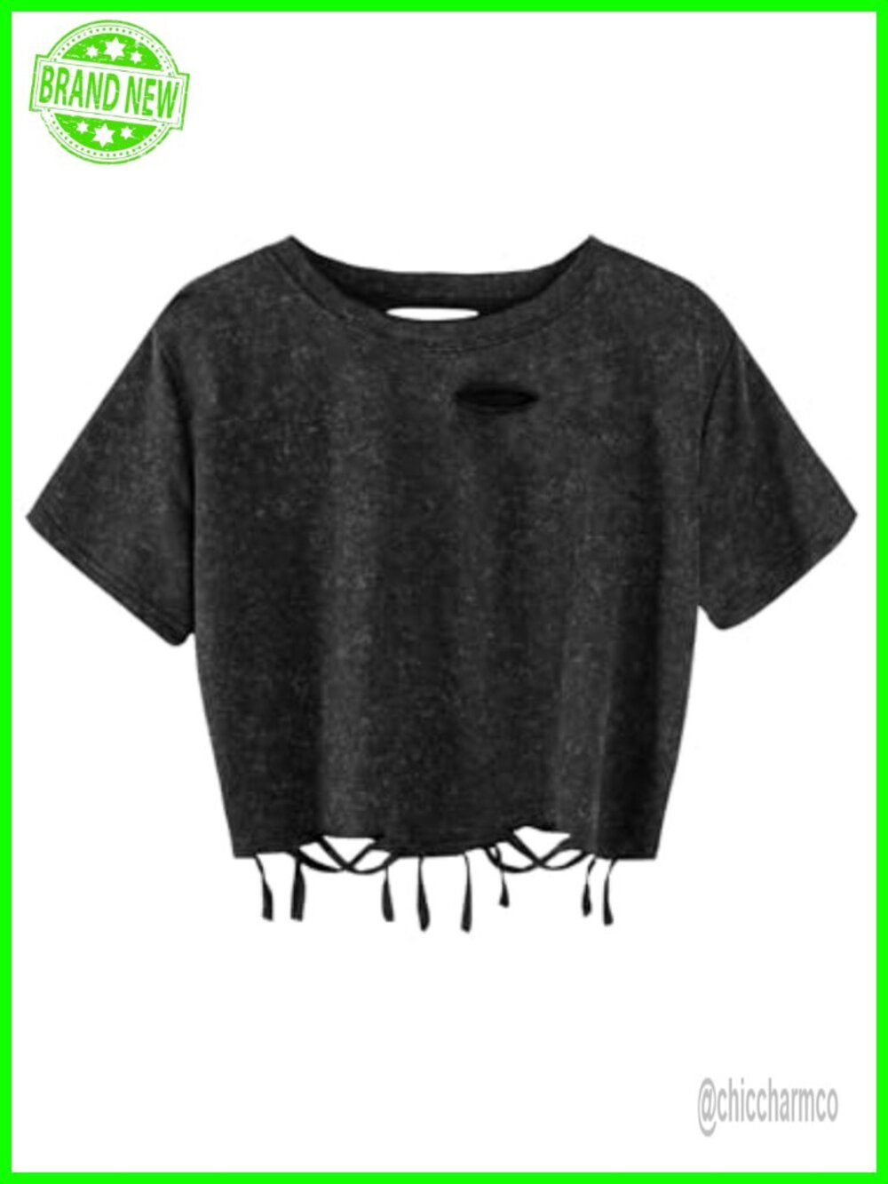 Remidoo Women's Distressed Crop Top Short Sleeve Crewneck T Shirt